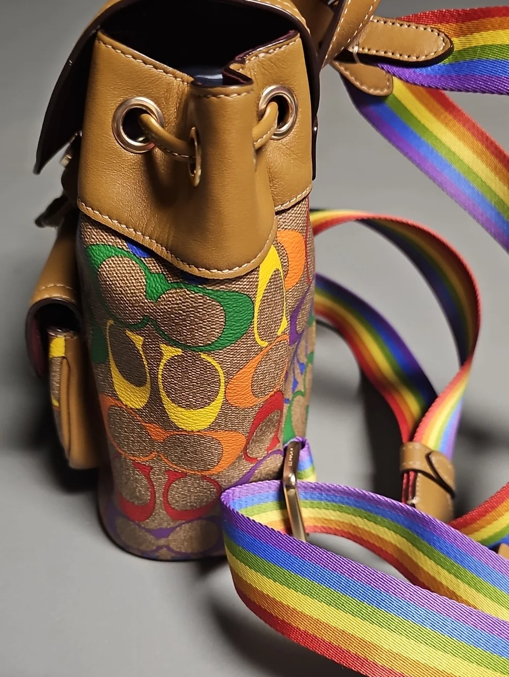 Coach C4097 Pennie Backpack 22 In Rainbow Signature Canvas Saddle / Multicolor